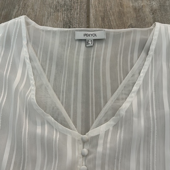 Vici - 2 Layer Sheer White Blouse with Gorgeous Silver Trim - Picture 5 of 7
